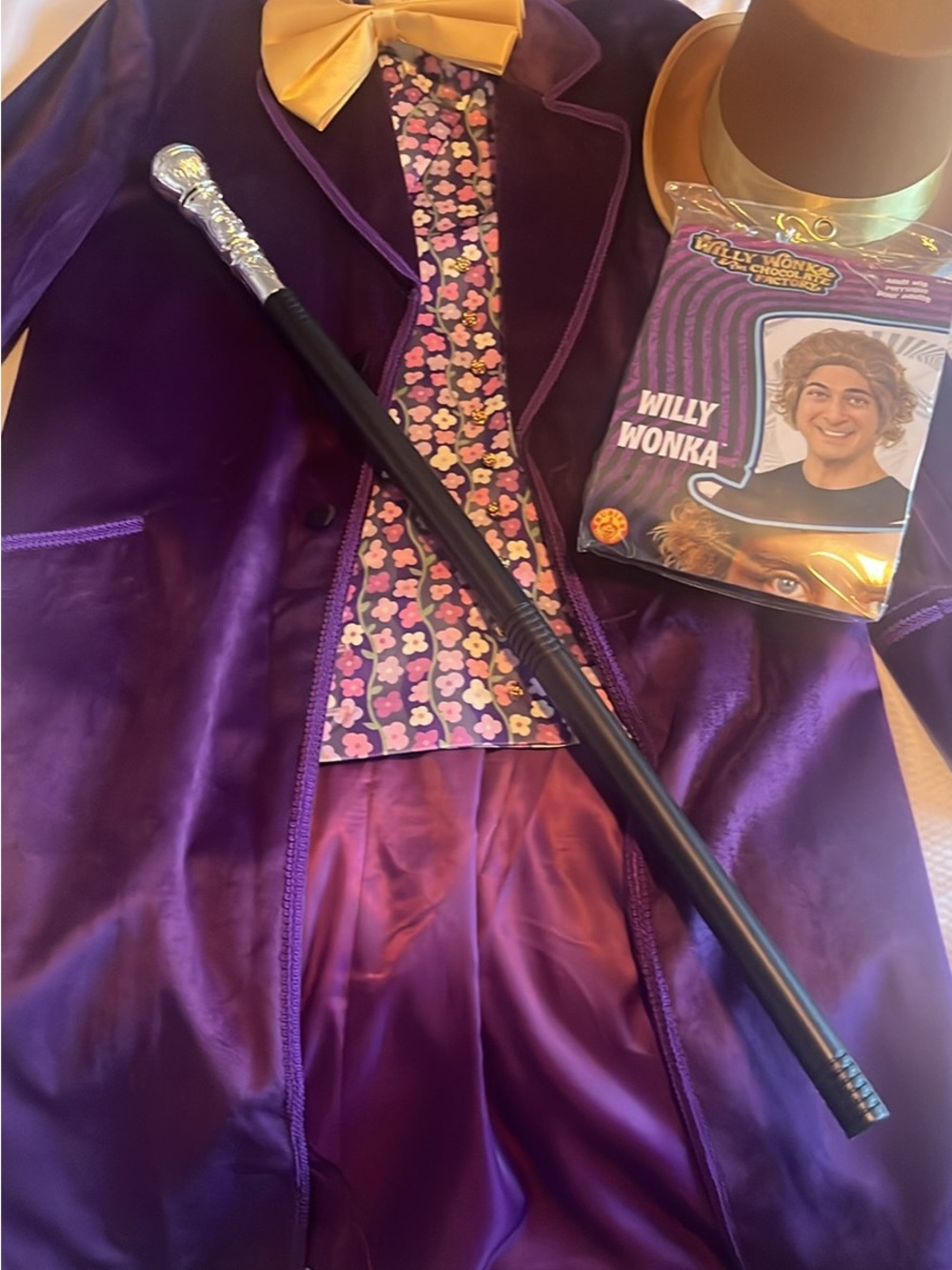 Willy Wonka Purple Adult Costume Jacket with Yellow Bow Tie